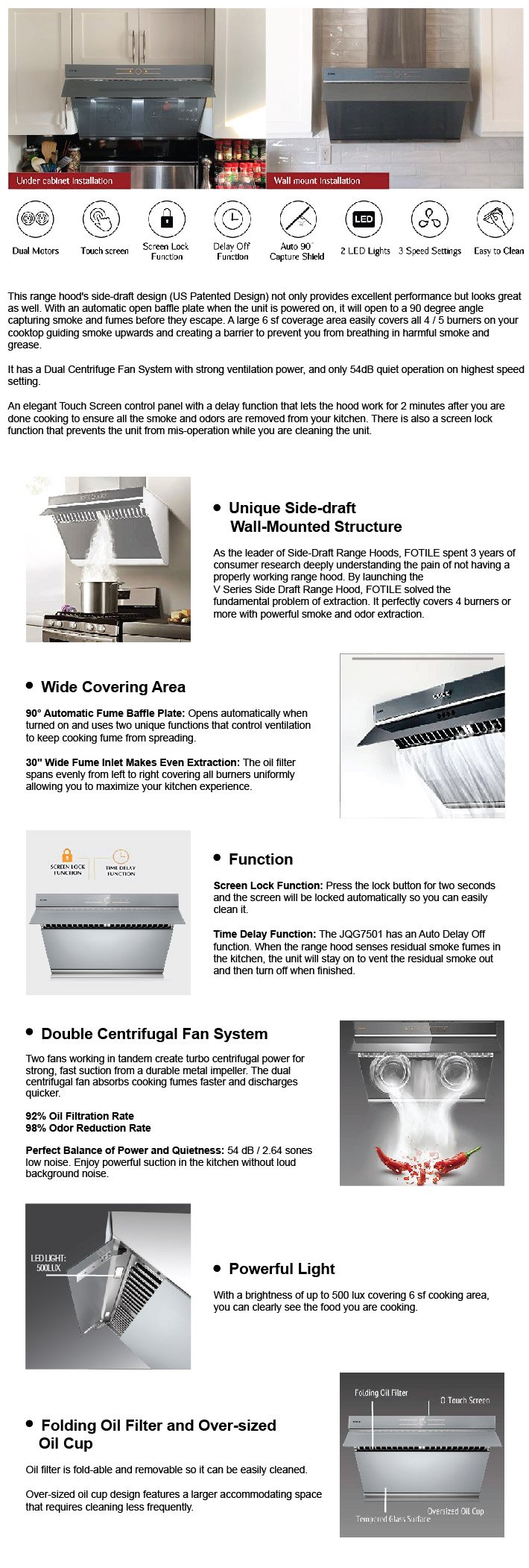 FOTILE Slant Vent Series 30 in. 850 CFM Under or Wall Mount Range Hood with Touchscreen